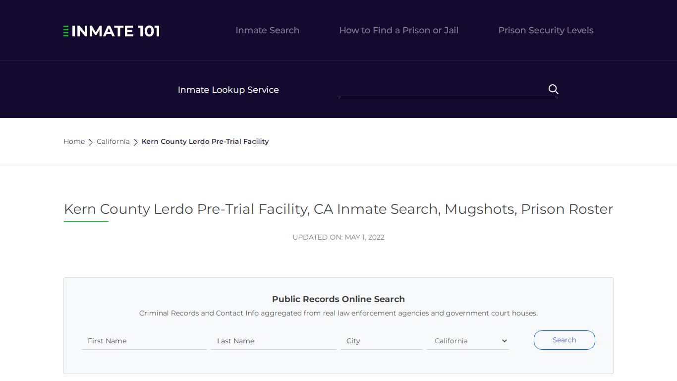 Kern County Lerdo Pre-Trial Facility, CA Inmate Search ...